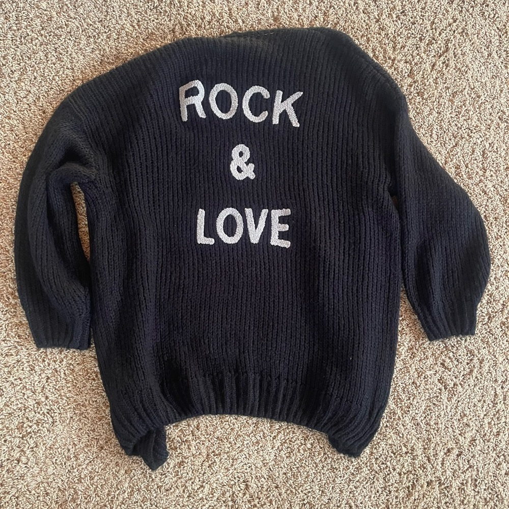 Black Sweater with Rock & Love Text
